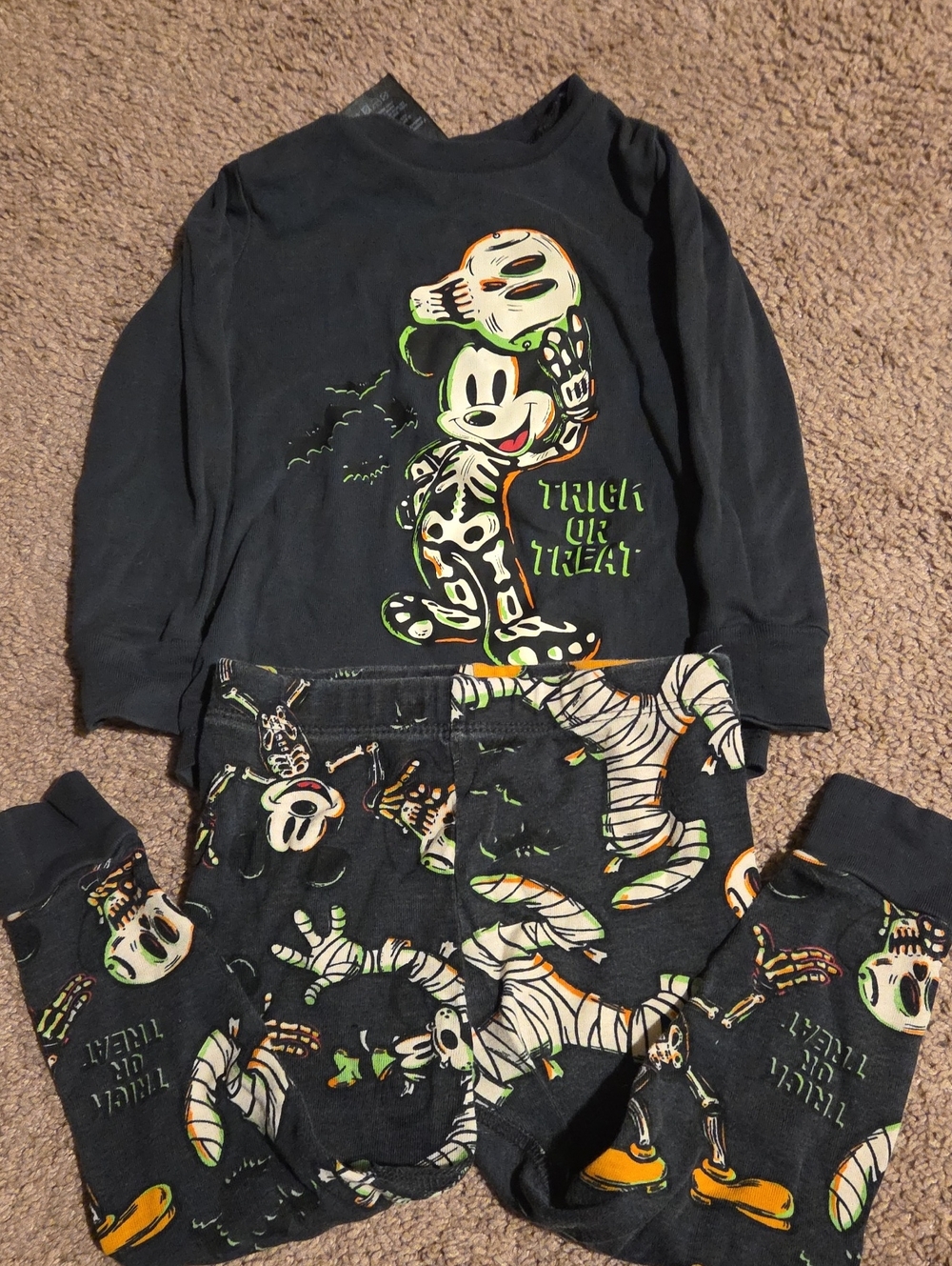 Kids Halloween Mickey Mouse Black Skeleton Pajama Set